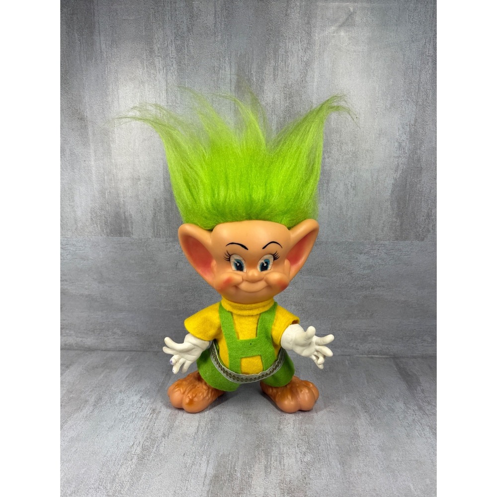 Vintage 1973 Royalty Industries Troll Doll Green Hair Yellow Shirt 8 Inch